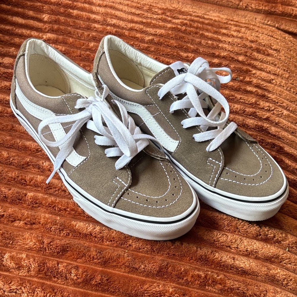 Vans Classic Taupe and White Lace-Up Sneakers